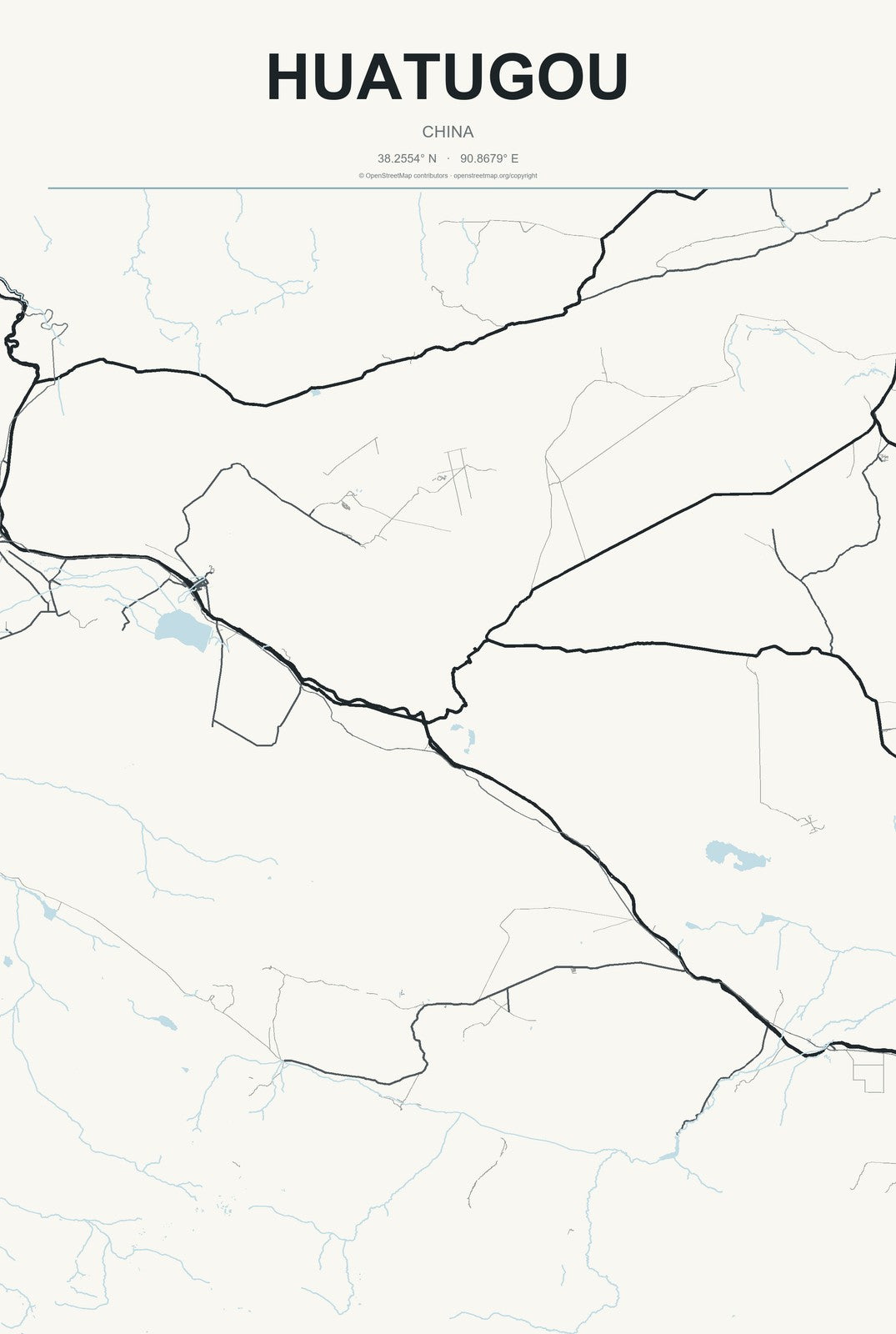 Huatugou, China City Map Aluminum Sign in Headline Atlas style