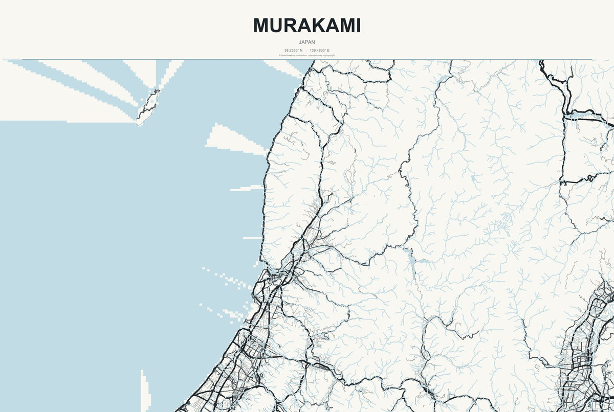 Murakami, Japan City Map Aluminum Sign in Headline Atlas style