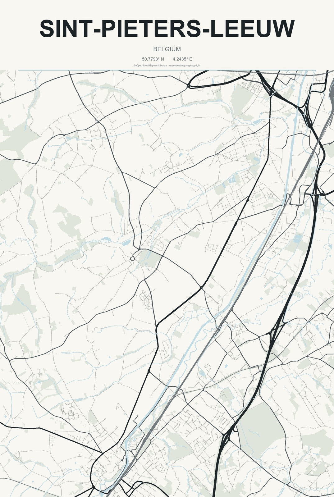 Sint-Pieters-Leeuw, Belgium City Map Aluminum Sign in Headline Atlas style