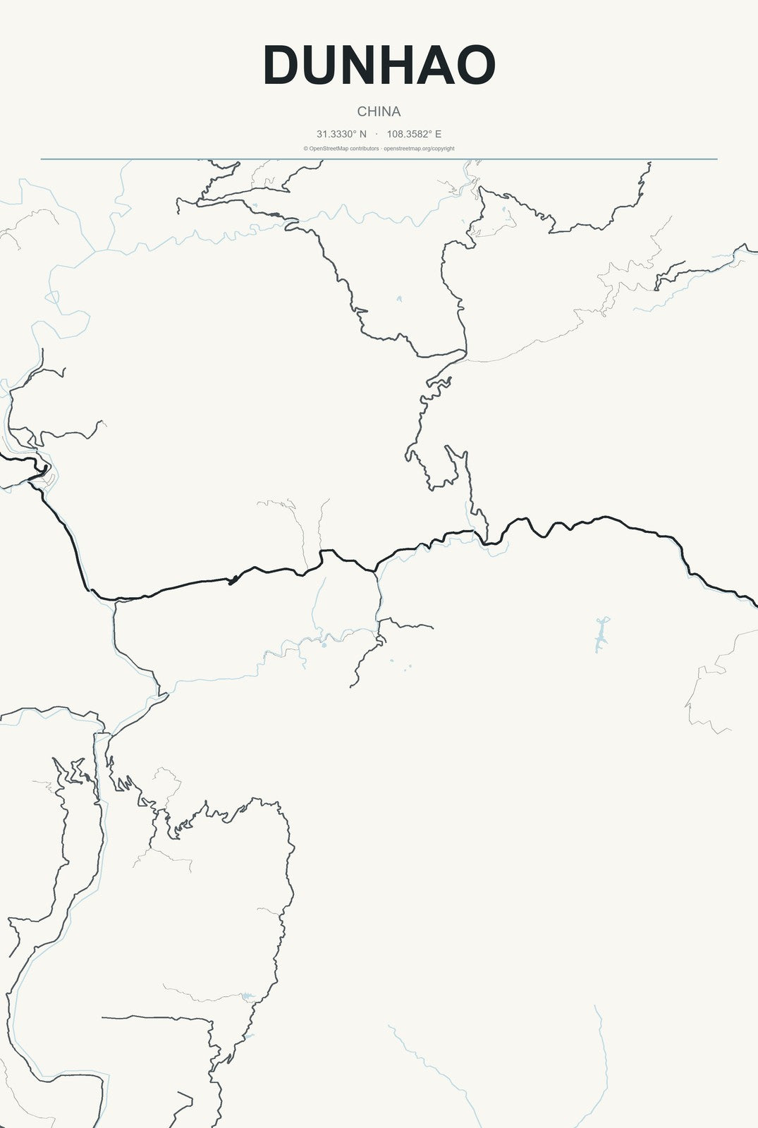 Dunhao, China City Map Aluminum Sign in Headline Atlas style