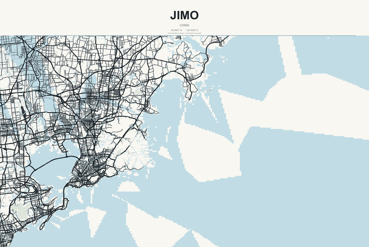 Jimo, China City Map Aluminum Sign in Headline Atlas style