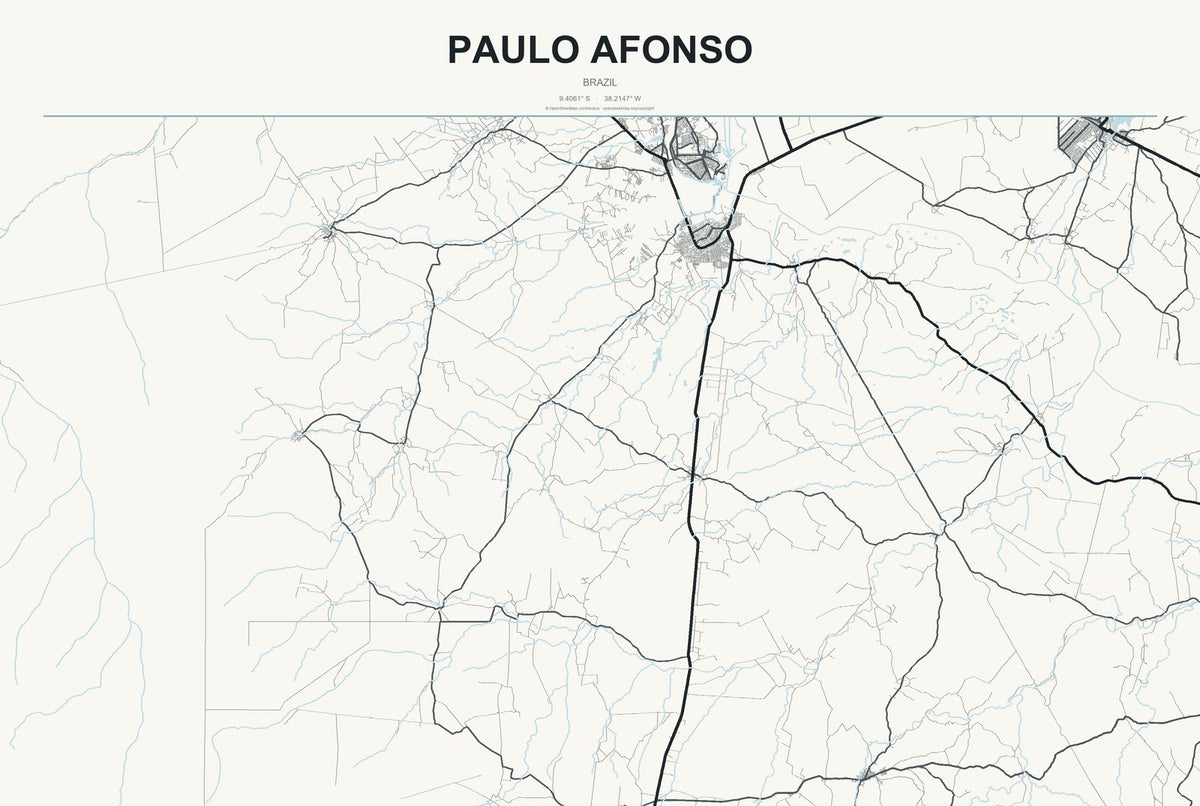 Paulo Afonso, Brazil City Map Aluminum Sign in Headline Atlas style