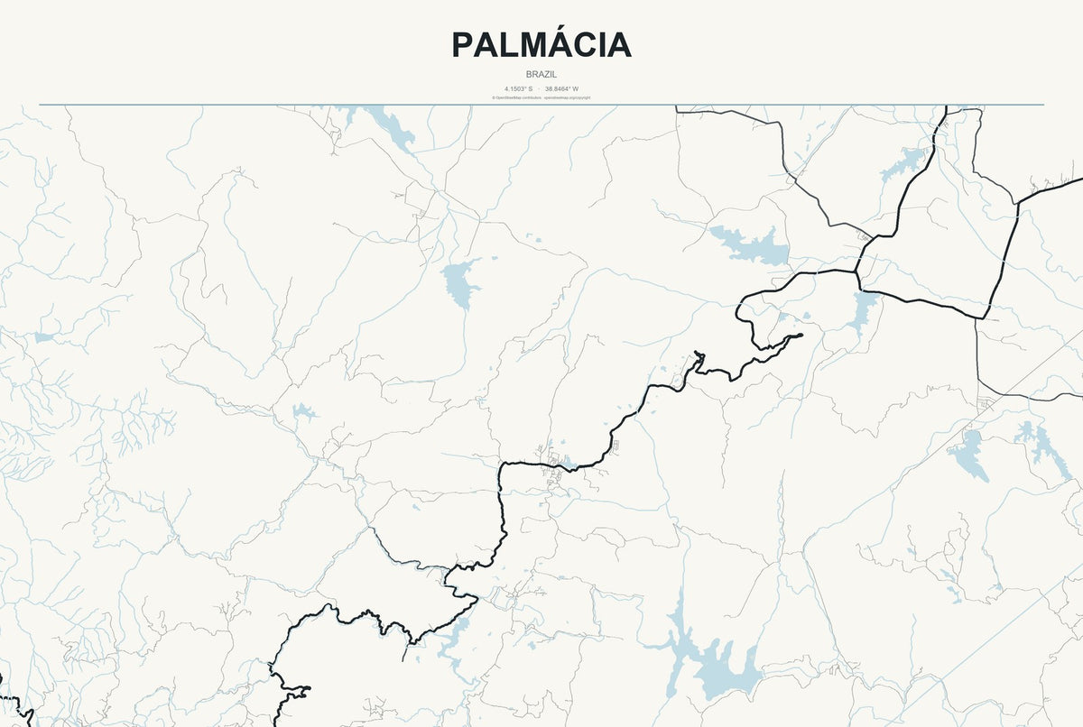 Palmácia, Brazil City Map Aluminum Sign in Headline Atlas style