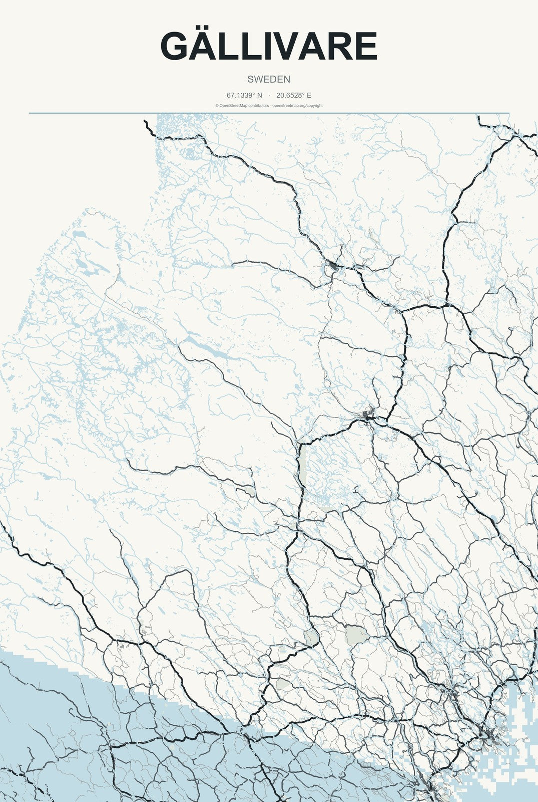 Gällivare, Sweden City Map Aluminum Sign in Headline Atlas style