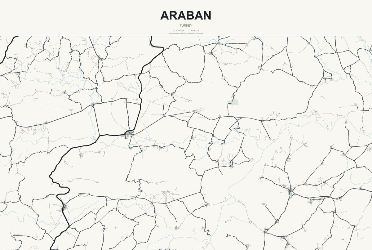 Araban, Turkey City Map Aluminum Sign in Headline Atlas style