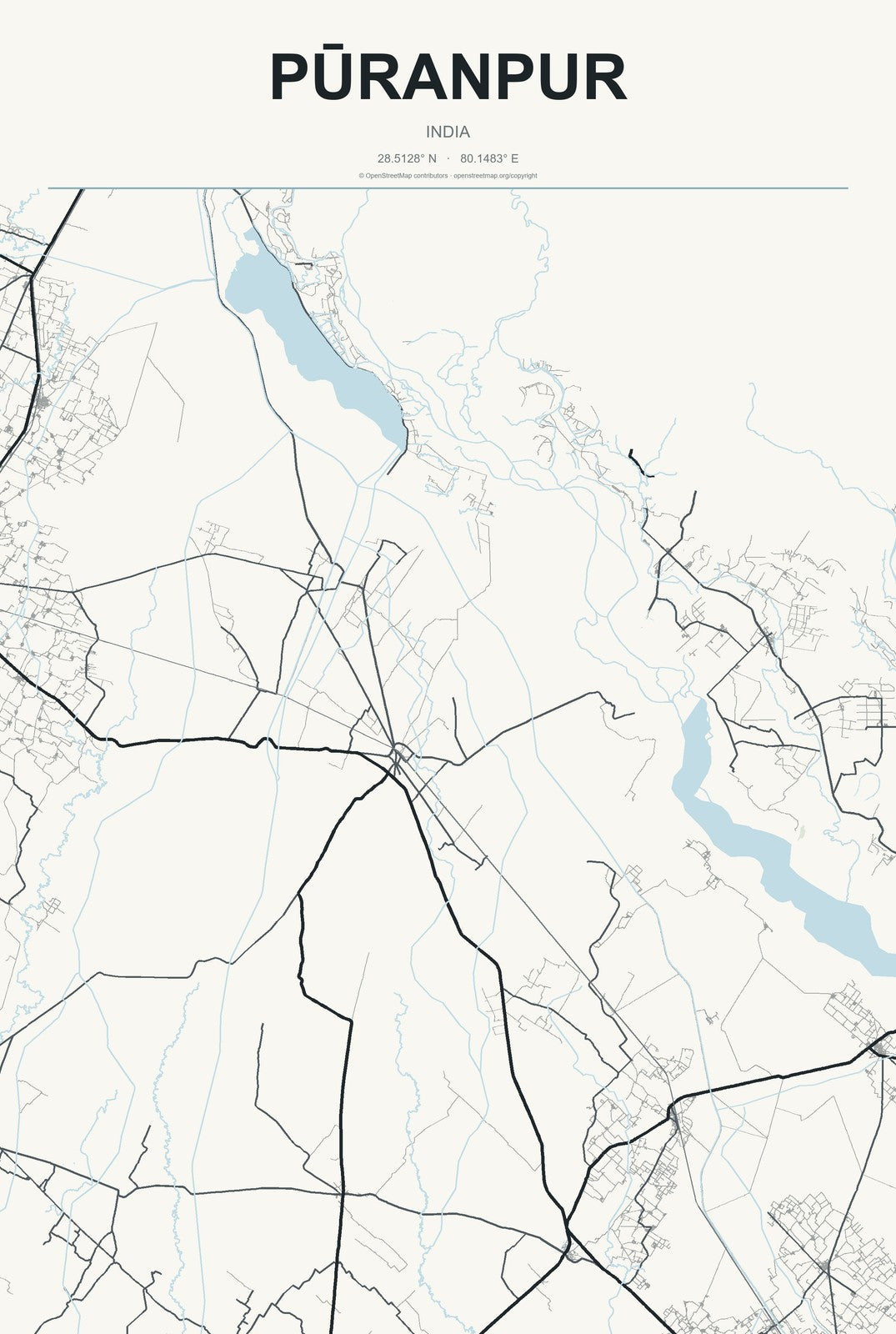 Pūranpur, India City Map Aluminum Sign in Headline Atlas style