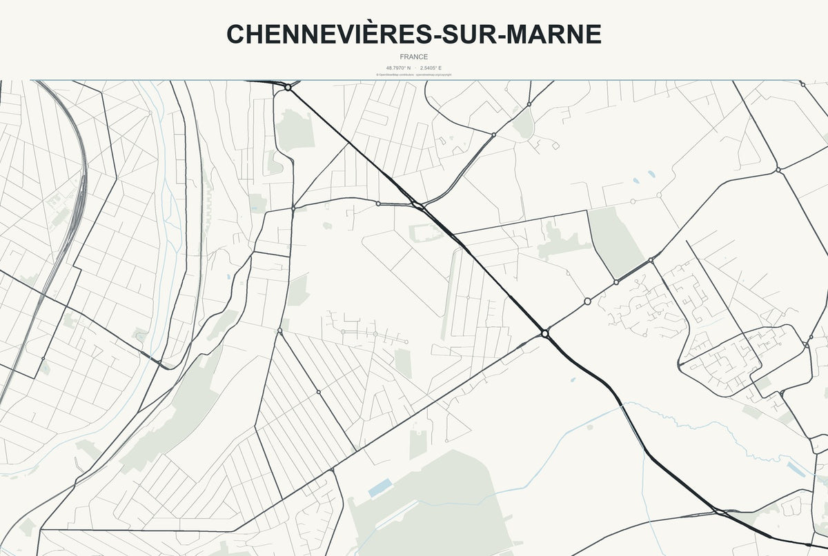 Chennevières-sur-Marne, France City Map Aluminum Sign in Headline Atlas style