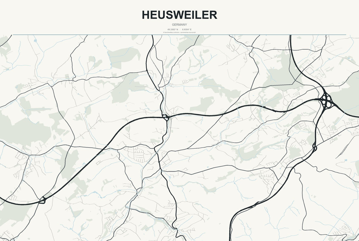 Heusweiler, Germany City Map Aluminum Sign in Headline Atlas style