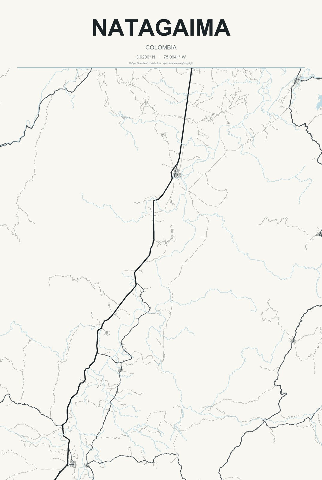 Natagaima, Colombia City Map Aluminum Sign in Headline Atlas style
