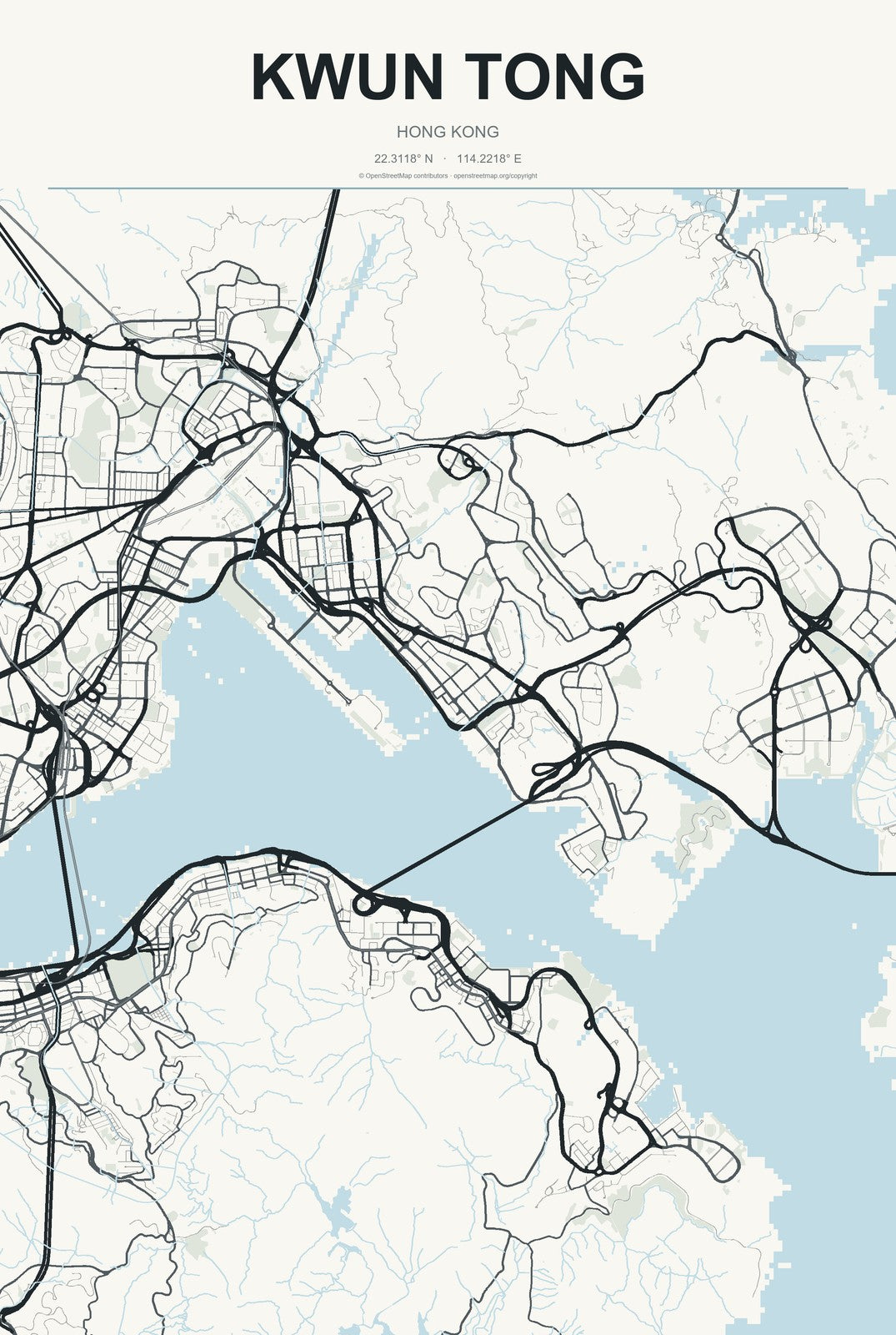Kwun Tong, Hong Kong City Map Aluminum Sign in Headline Atlas style