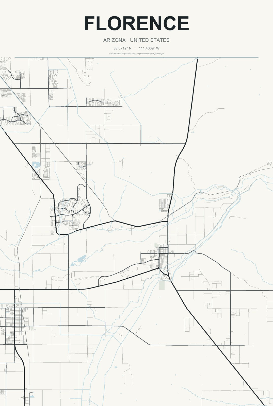 Florence, Arizona City Map Aluminum Sign in Headline Atlas style