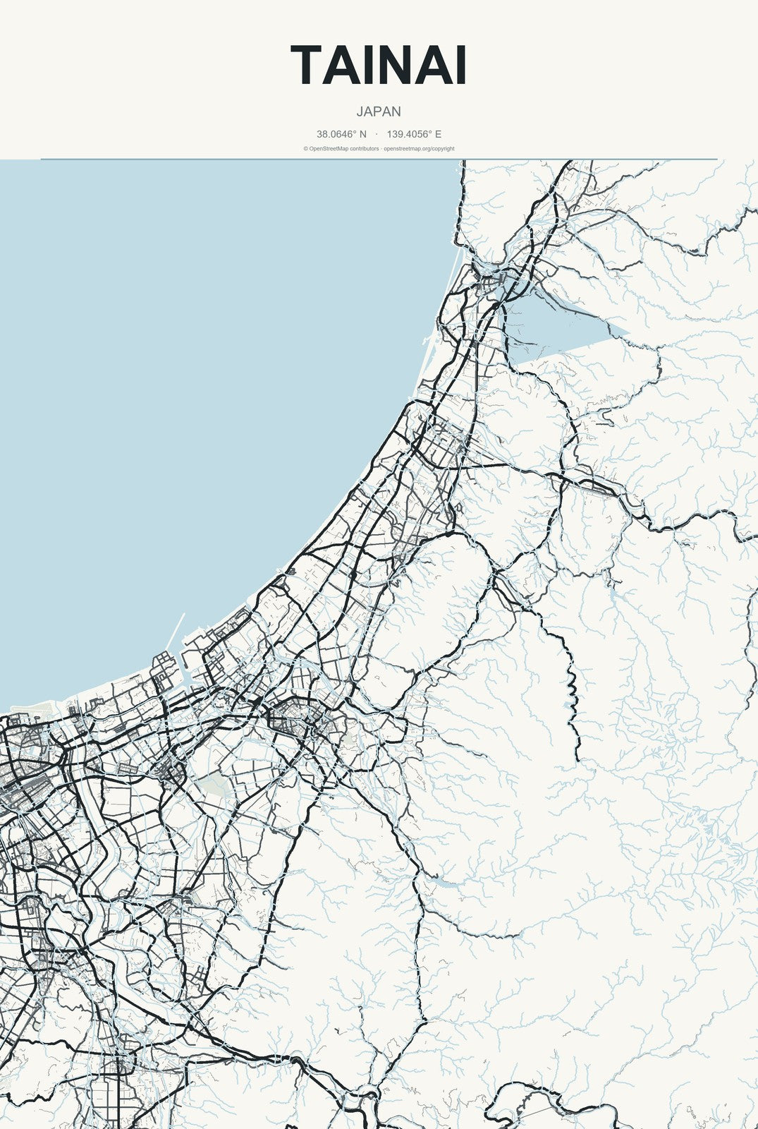 Tainai, Japan City Map Aluminum Sign in Headline Atlas style