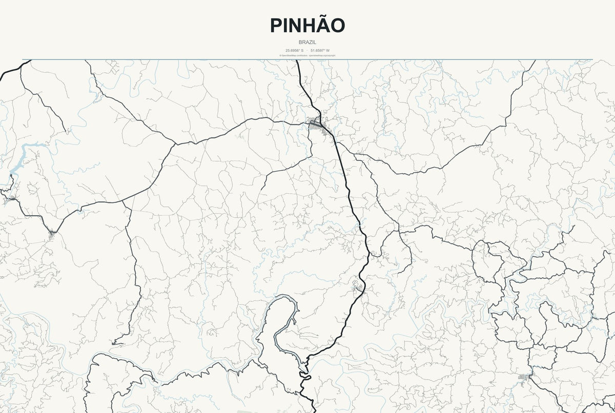 Pinhão, Brazil City Map Aluminum Sign in Headline Atlas style