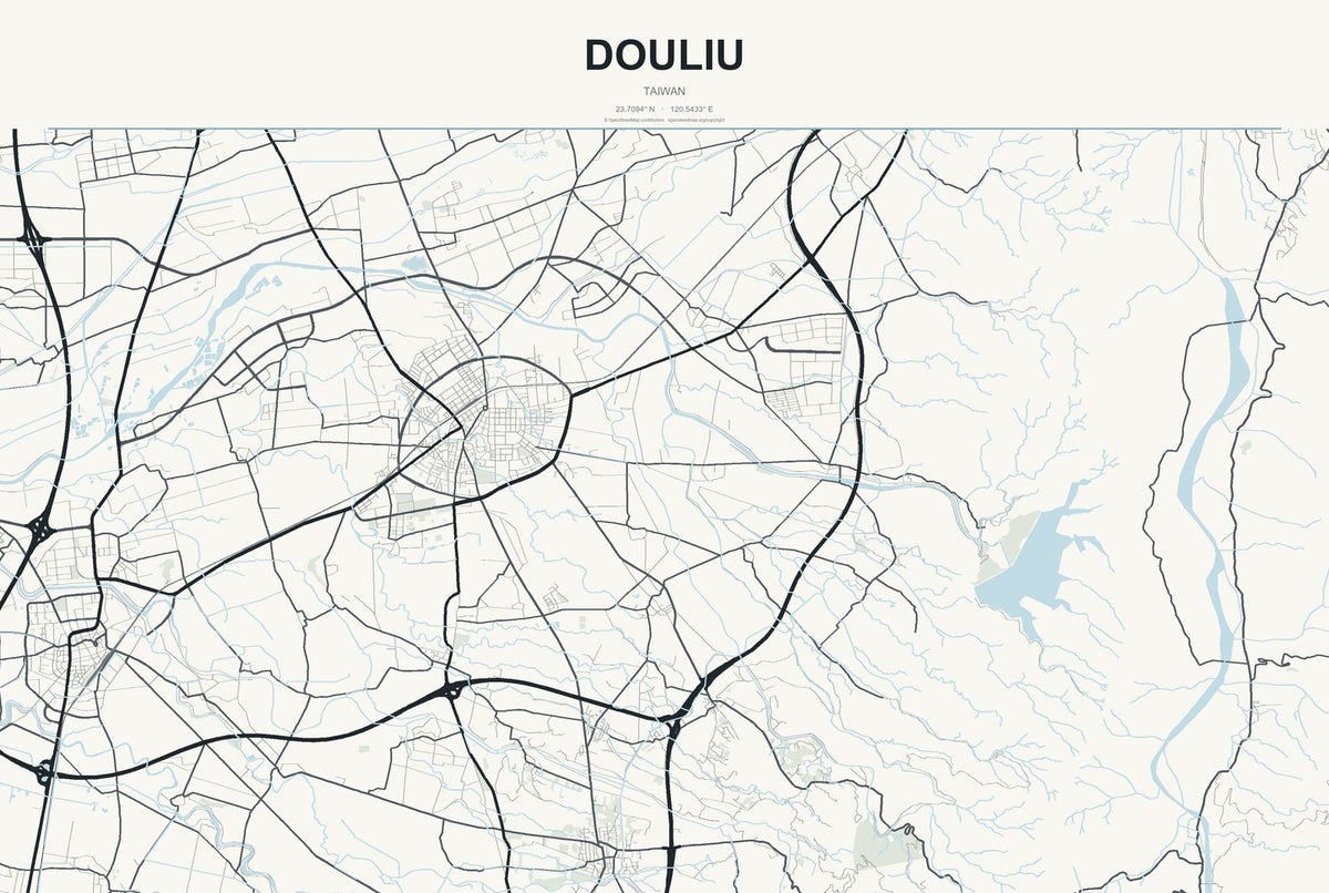 Douliu, Taiwan City Map Aluminum Sign in Headline Atlas style