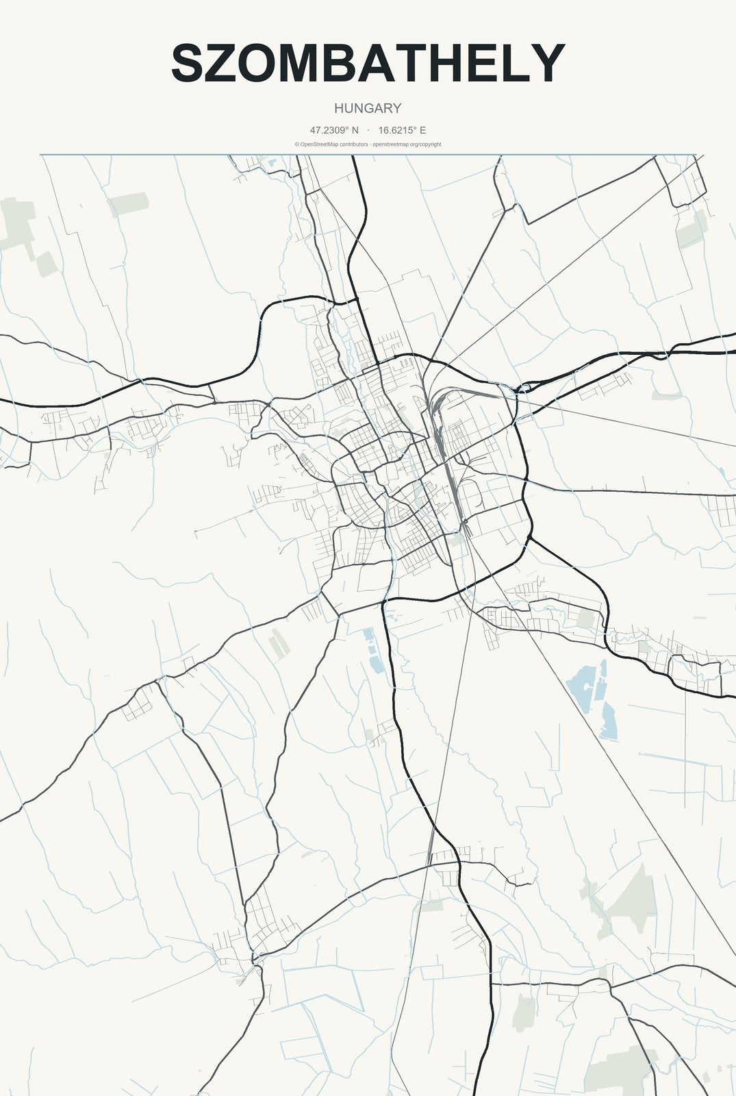 Szombathely, Hungary City Map Aluminum Sign in Headline Atlas style