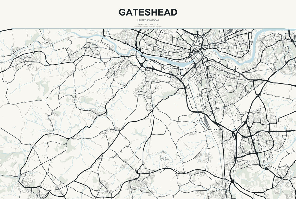 Gateshead, United Kingdom City Map Aluminum Sign in Headline Atlas style