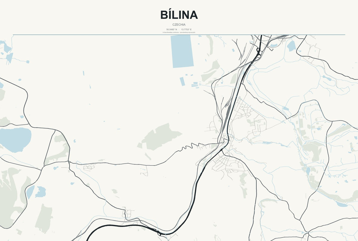 Bílina, Czechia City Map Aluminum Sign in Headline Atlas style