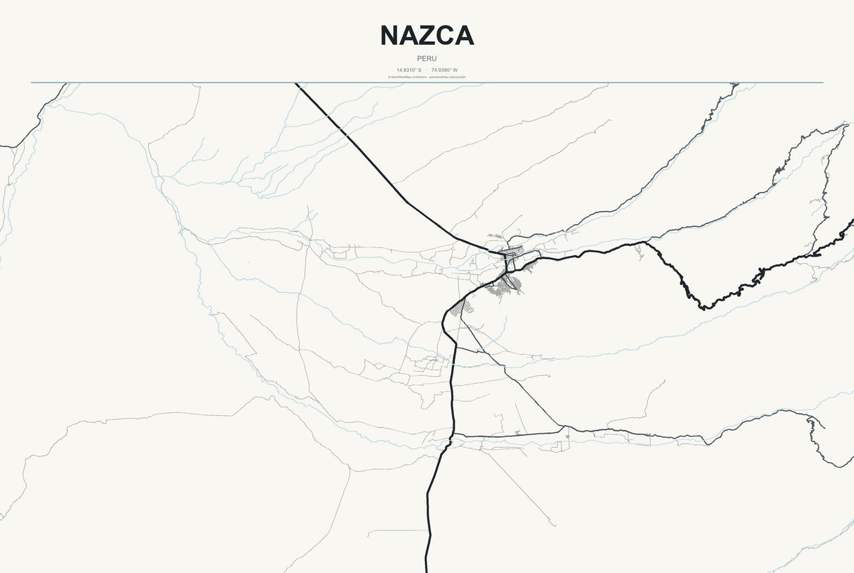 Nazca, Peru City Map Aluminum Sign in Headline Atlas style