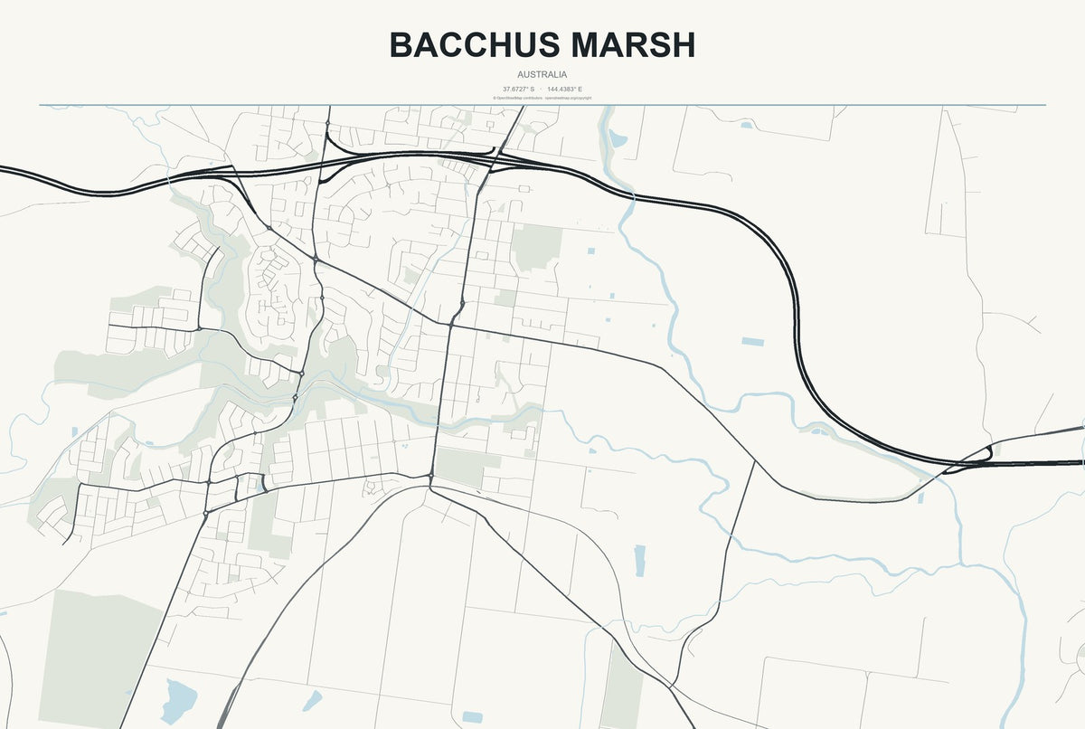 Bacchus Marsh, Australia City Map Aluminum Sign in Headline Atlas style