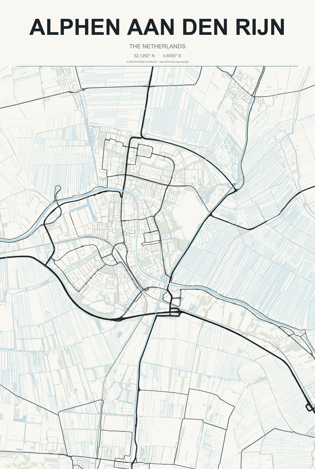 Alphen aan den Rijn, The Netherlands City Map Aluminum Sign in Headline Atlas style