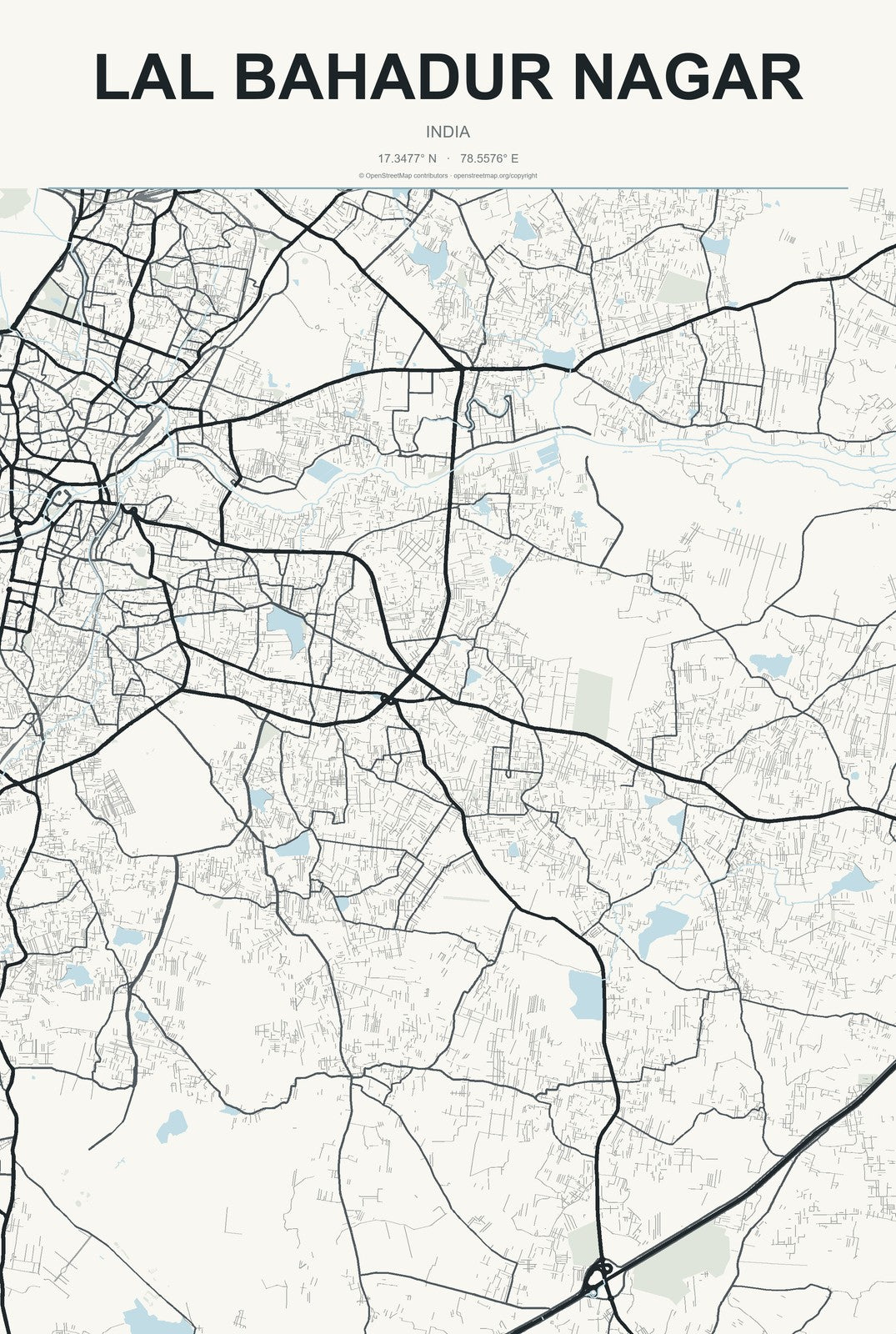 Lal Bahadur Nagar, India City Map Aluminum Sign in Headline Atlas style