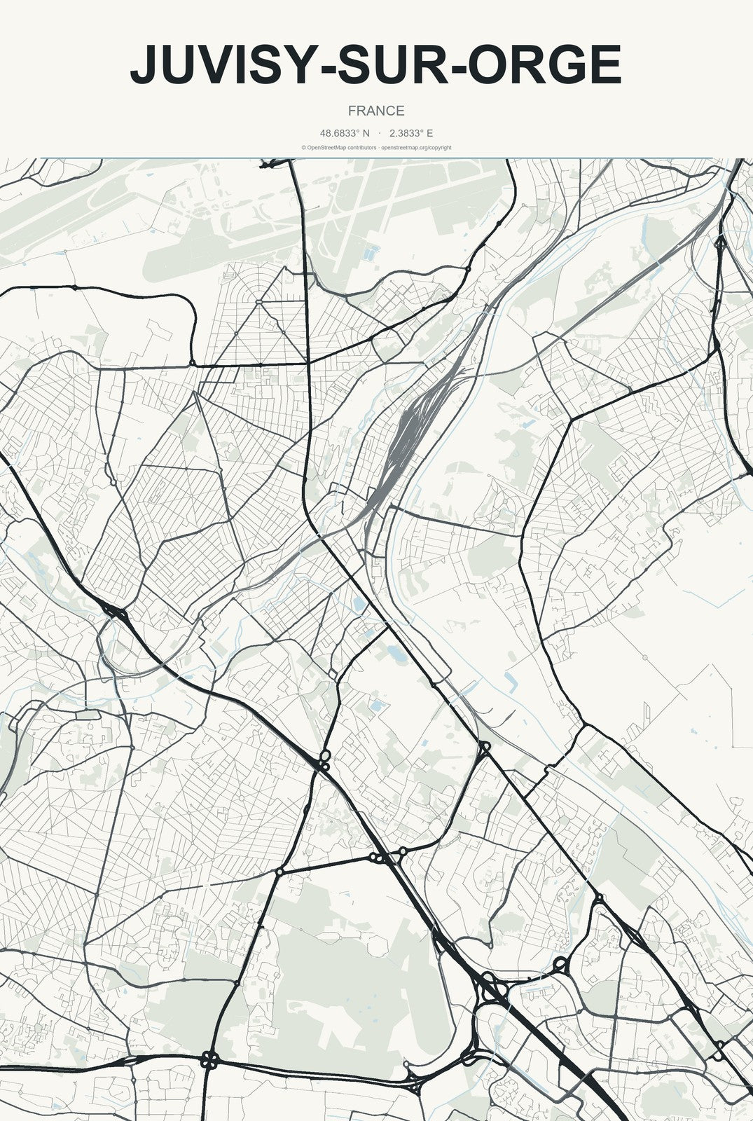Juvisy-sur-Orge, France City Map Aluminum Sign in Headline Atlas style