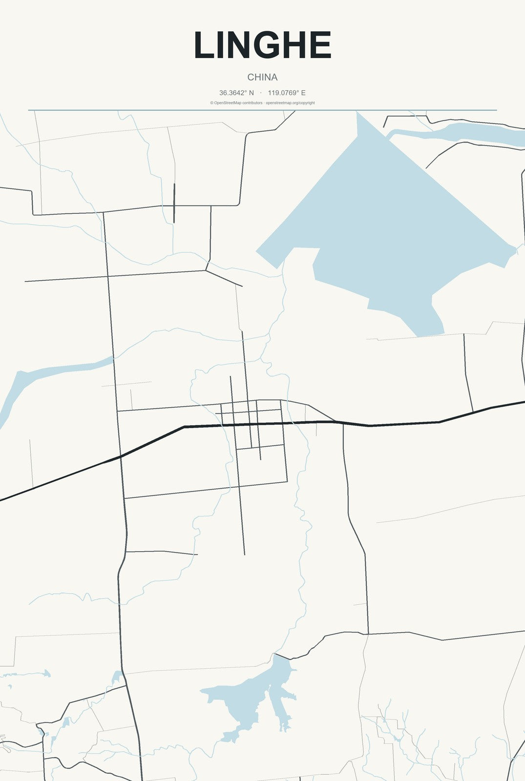 Linghe, China City Map Aluminum Sign in Headline Atlas style