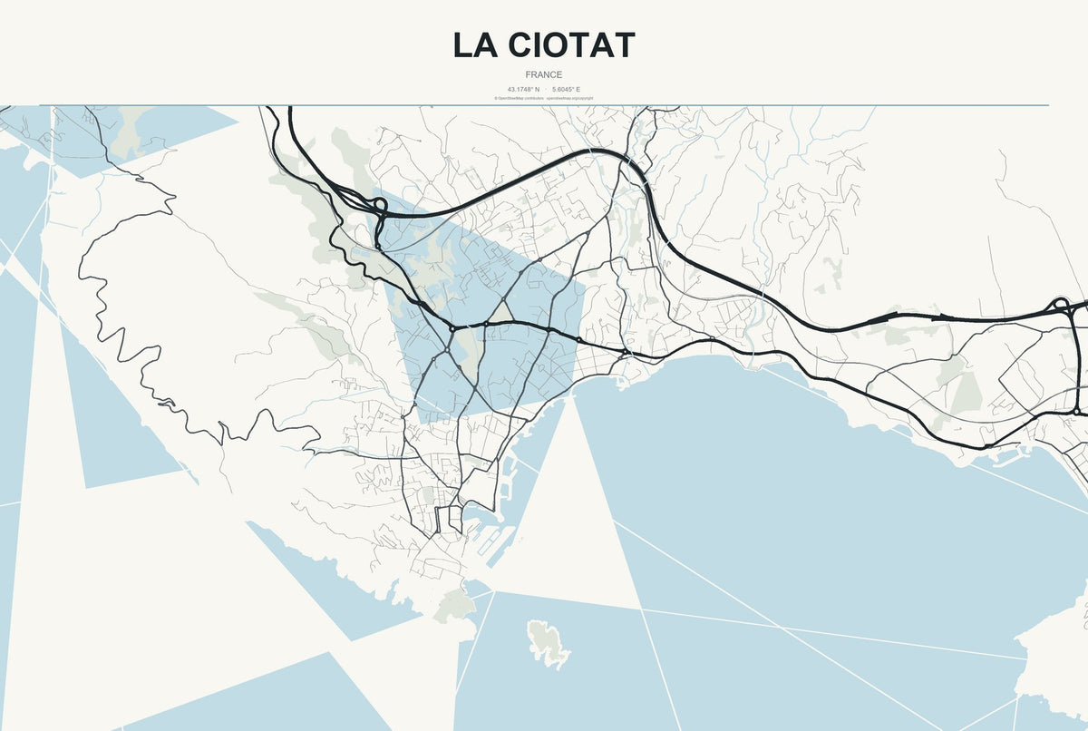 La Ciotat, France City Map Aluminum Sign in Headline Atlas style