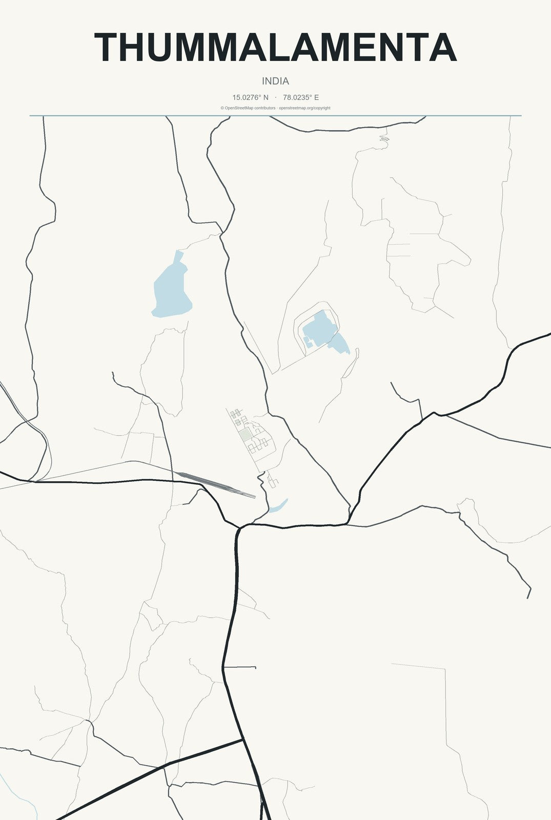 Thummalamenta, India City Map Aluminum Sign in Headline Atlas style