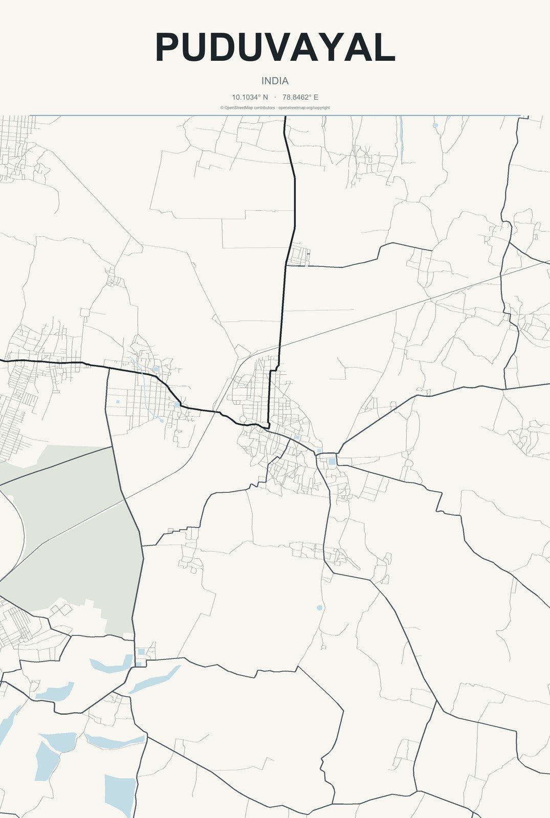 Puduvayal, India City Map Aluminum Sign in Headline Atlas style