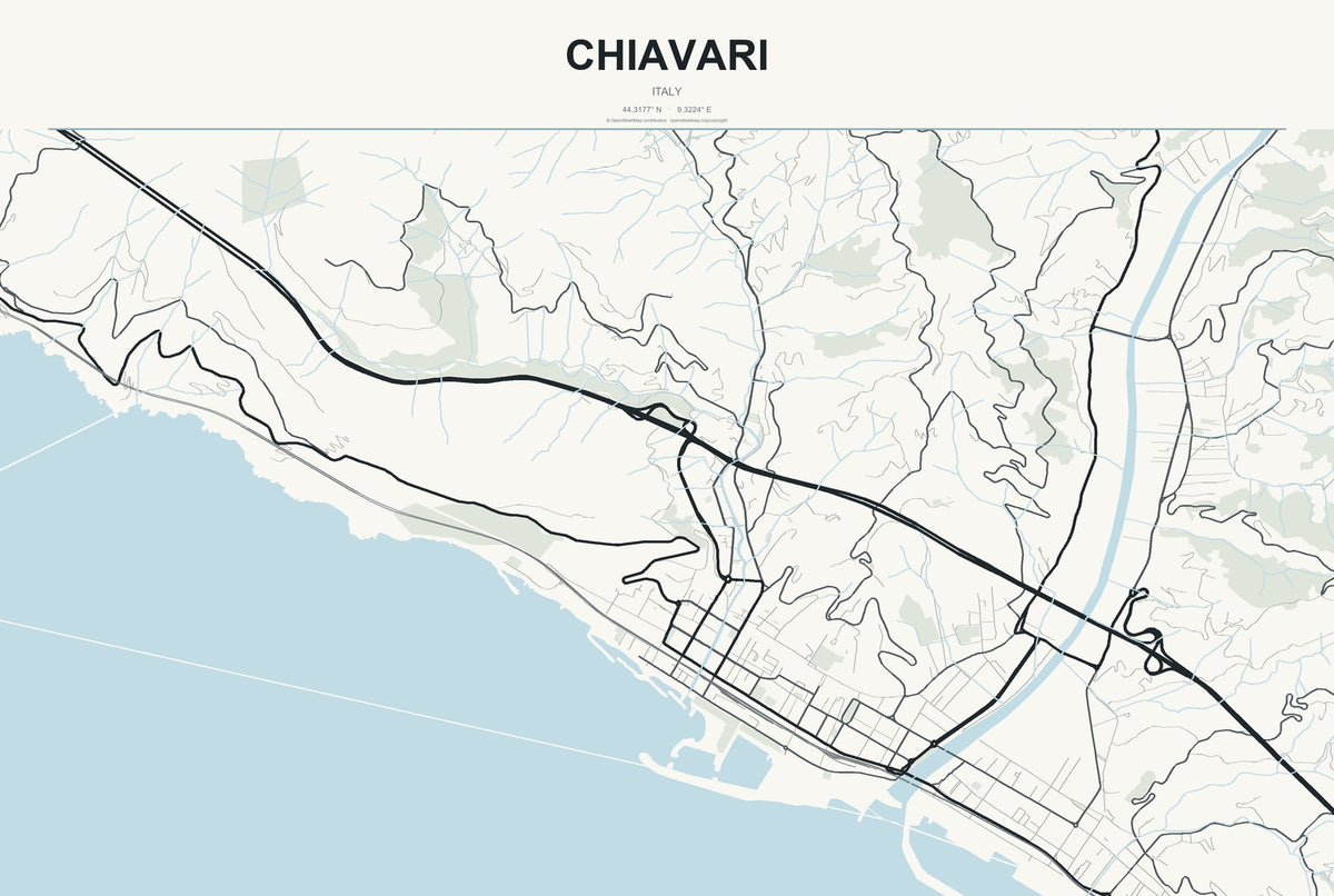 Chiavari, Italy City Map Aluminum Sign in Headline Atlas style