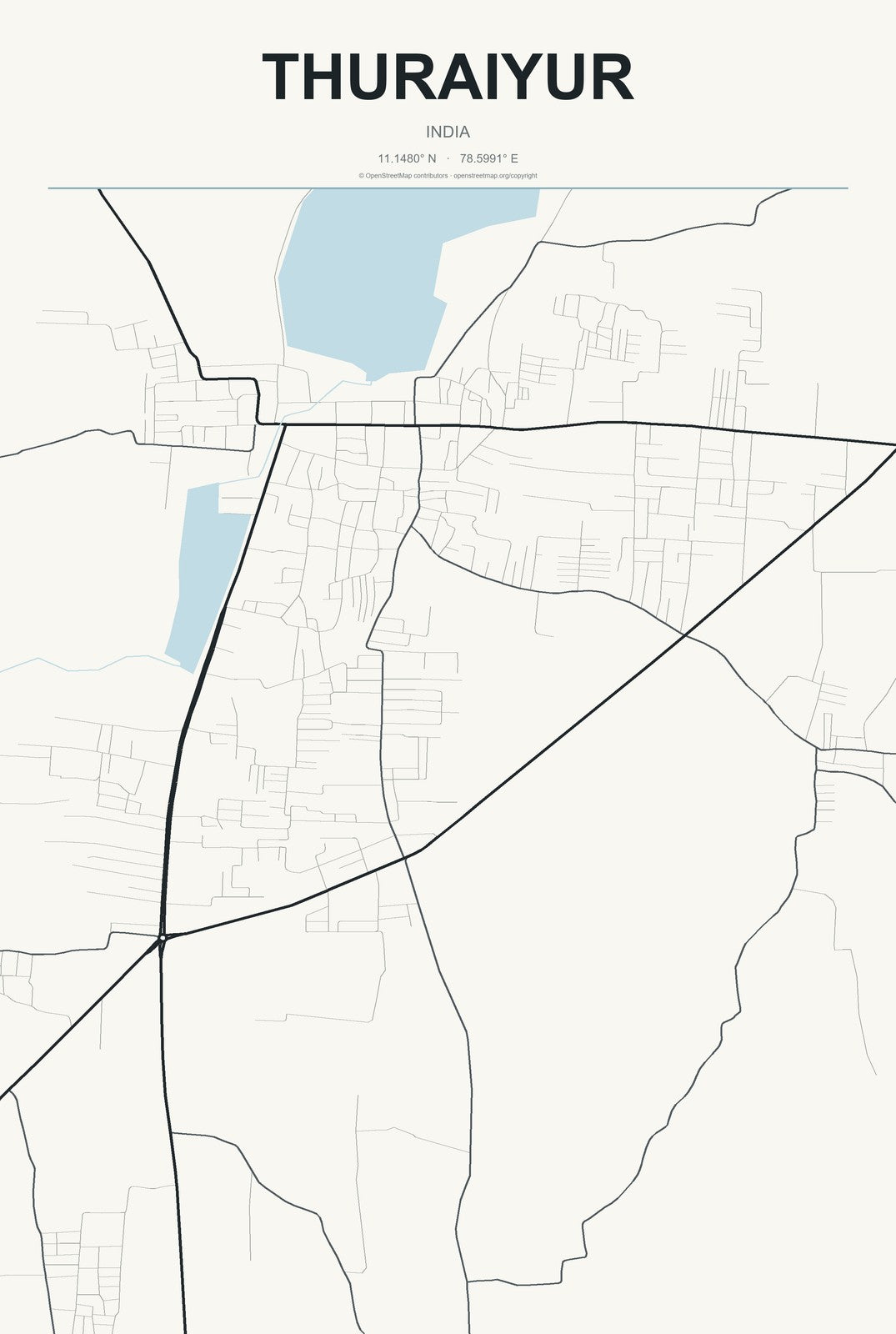Thuraiyur, India City Map Aluminum Sign in Headline Atlas style