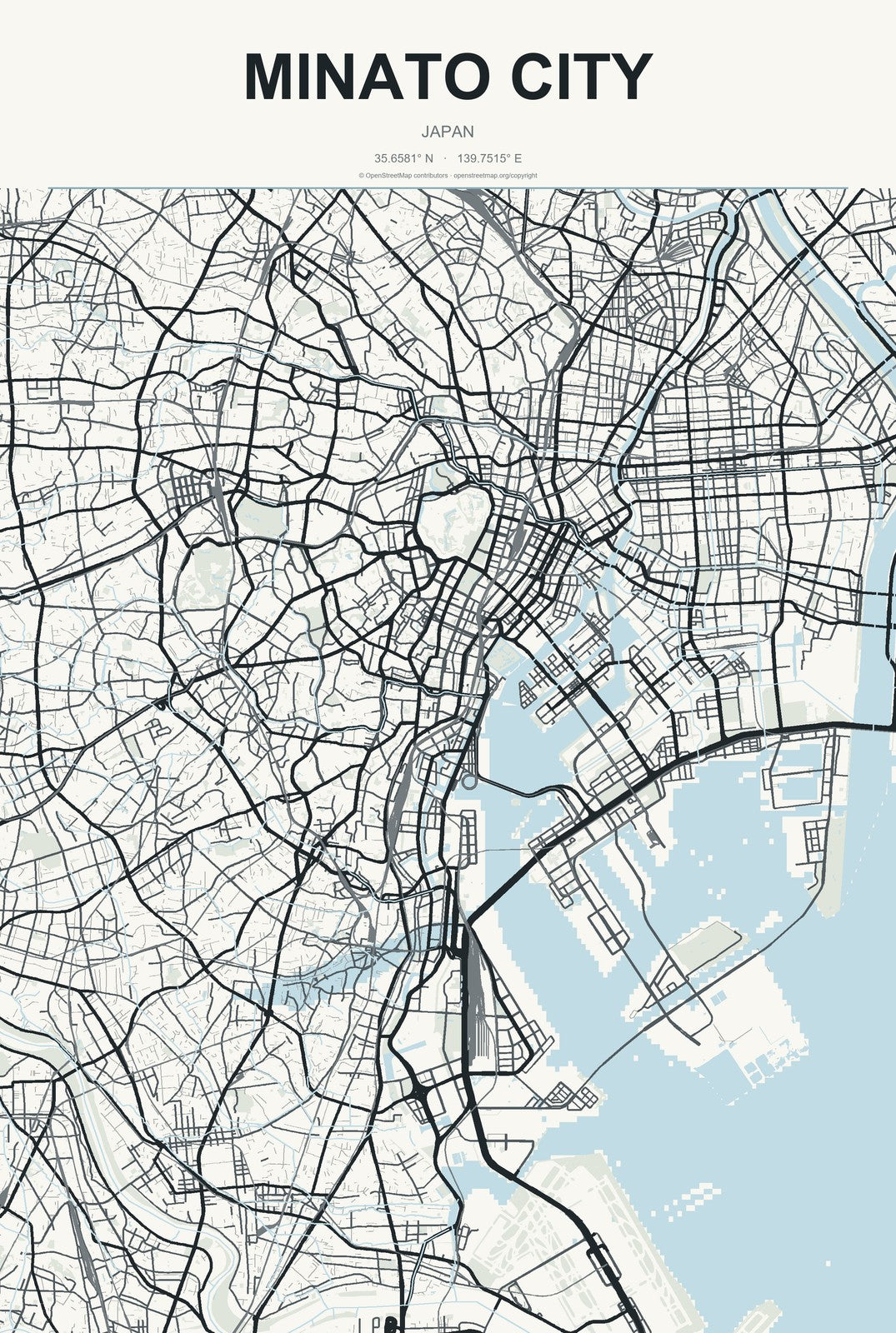 Minato City, Japan City Map Aluminum Sign in Headline Atlas style