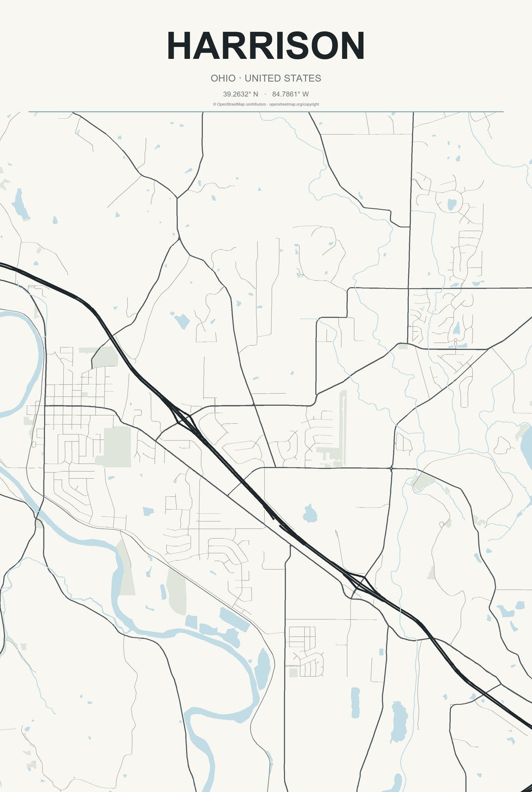 Harrison, Ohio City Map Aluminum Sign in Headline Atlas style