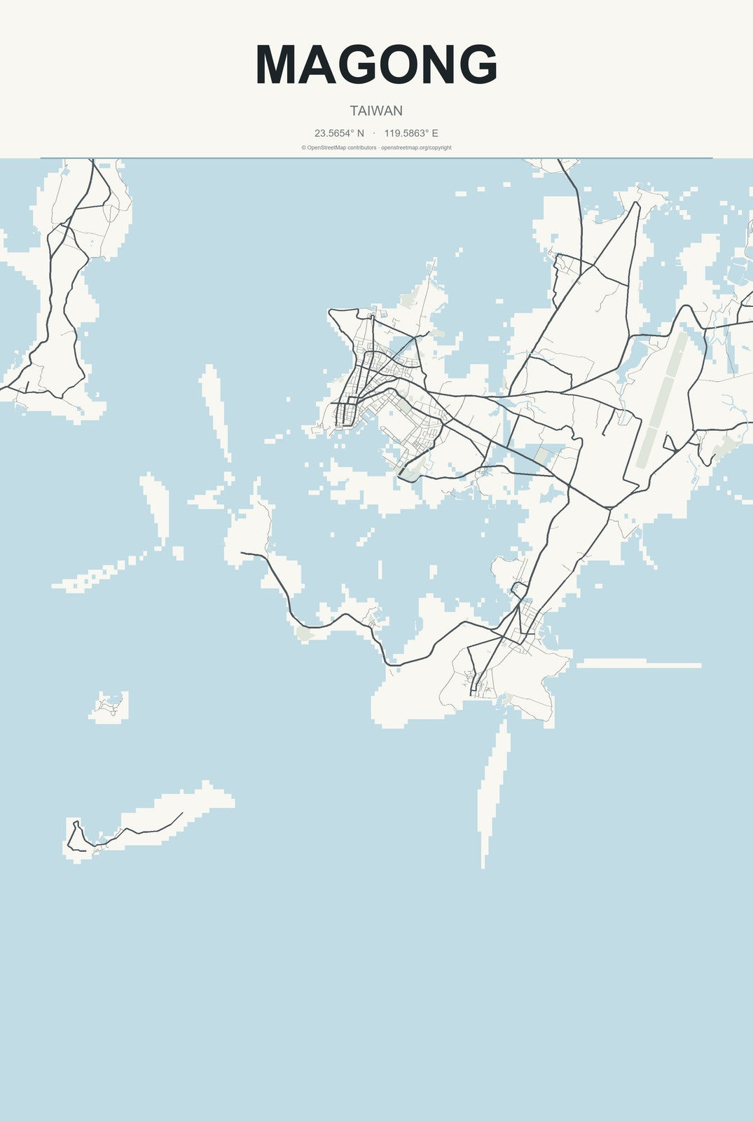 Magong, Taiwan City Map Aluminum Sign in Headline Atlas style