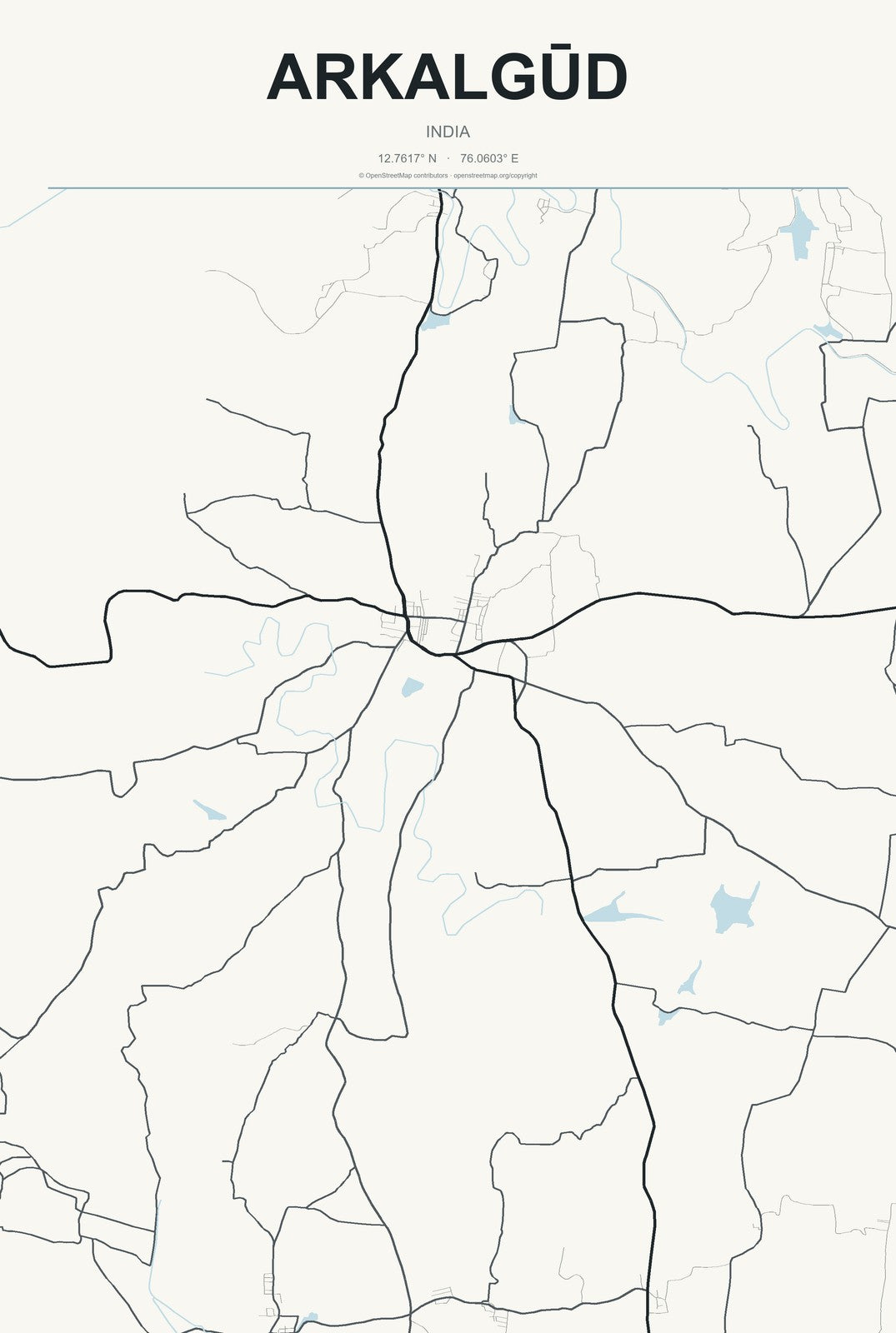 Arkalgūd, India City Map Aluminum Sign in Headline Atlas style