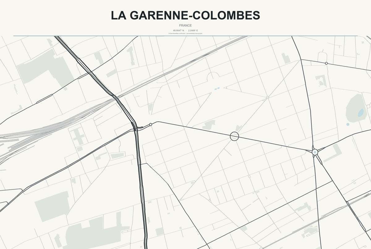 La Garenne-Colombes, France City Map Aluminum Sign in Headline Atlas style
