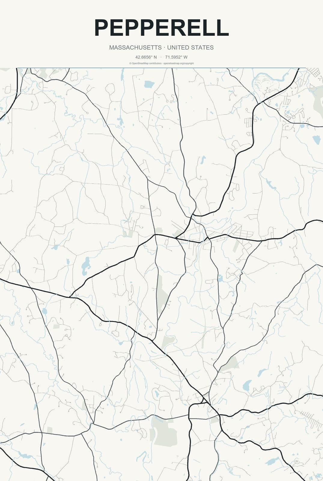 Pepperell, Massachusetts City Map Aluminum Sign in Headline Atlas style
