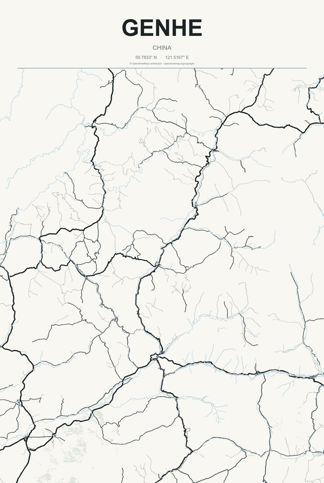 Genhe, China City Map Aluminum Sign in Headline Atlas style