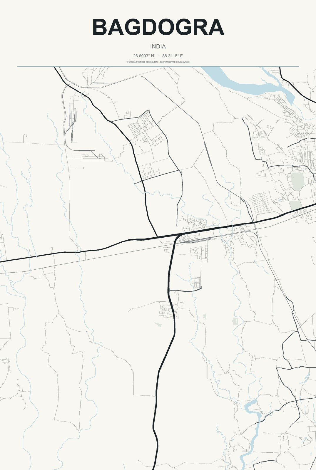Bagdogra, India City Map Aluminum Sign in Headline Atlas style