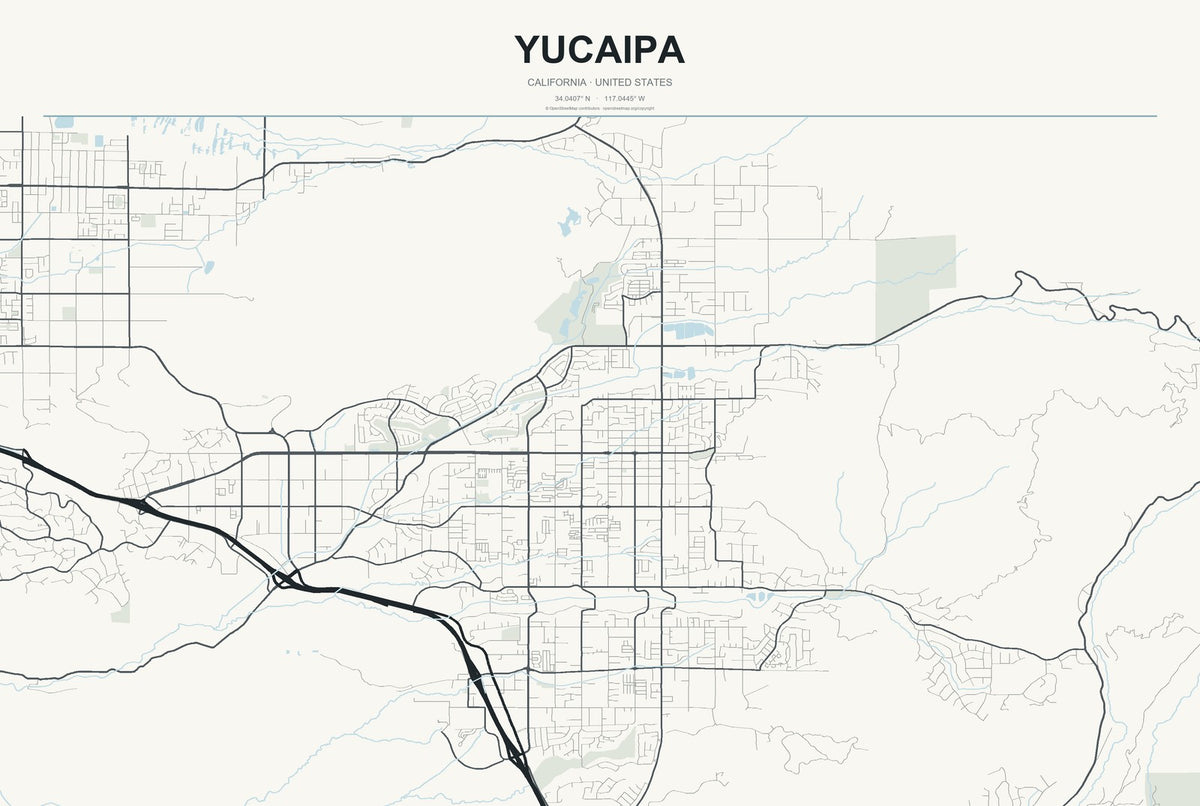 Yucaipa, California City Map Aluminum Sign in Headline Atlas style
