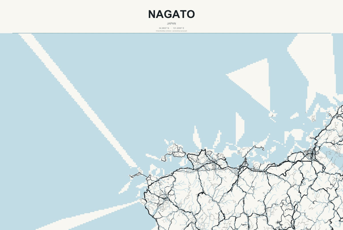 Nagato, Japan City Map Aluminum Sign in Headline Atlas style
