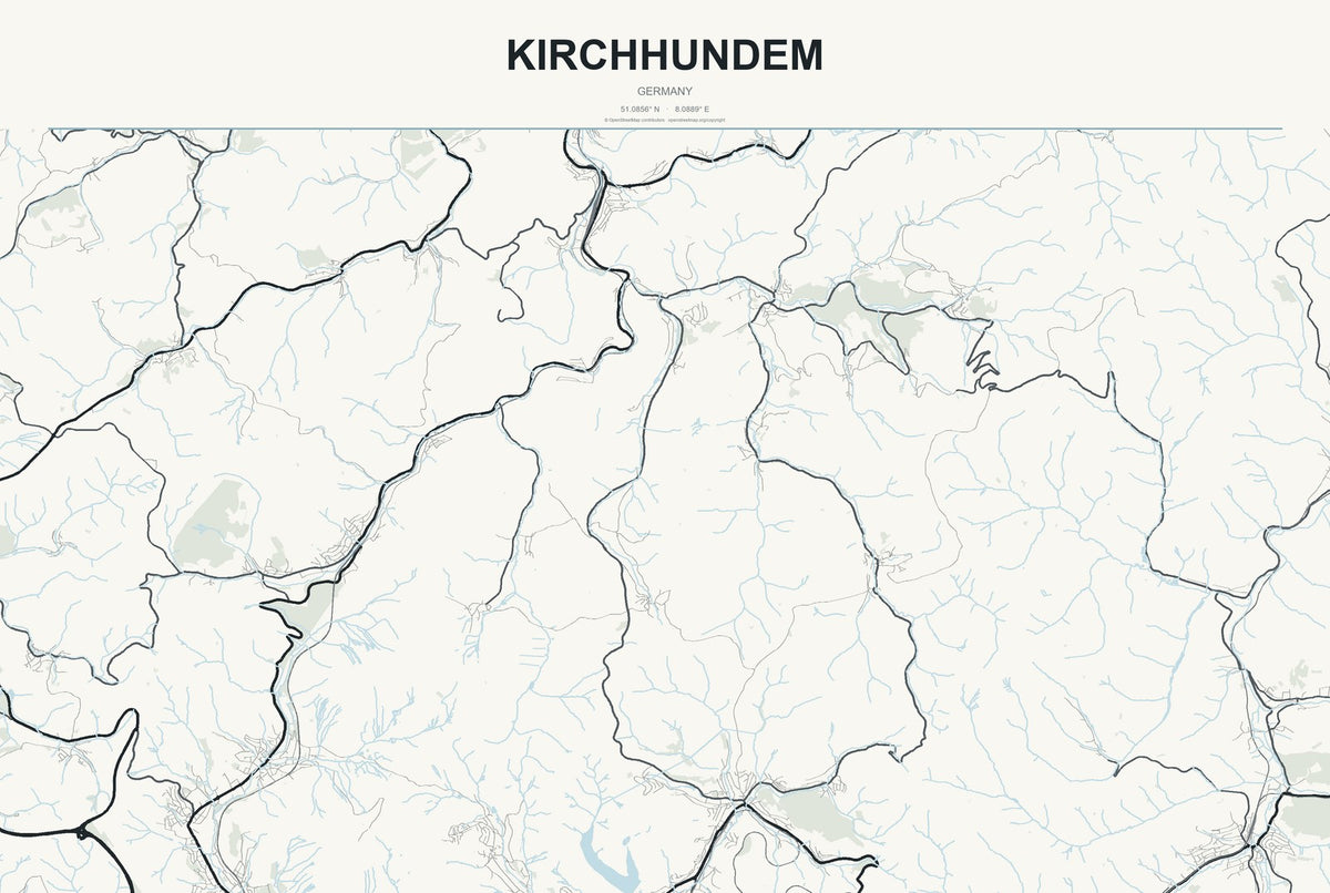 Kirchhundem, Germany City Map Aluminum Sign in Headline Atlas style