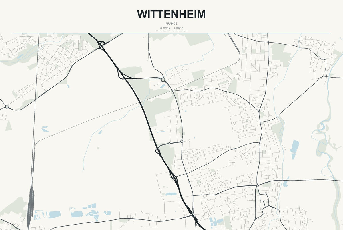 Wittenheim, France City Map Aluminum Sign in Headline Atlas style