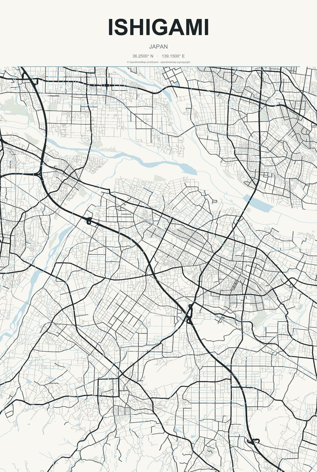 Ishigami, Japan City Map Aluminum Sign in Headline Atlas style