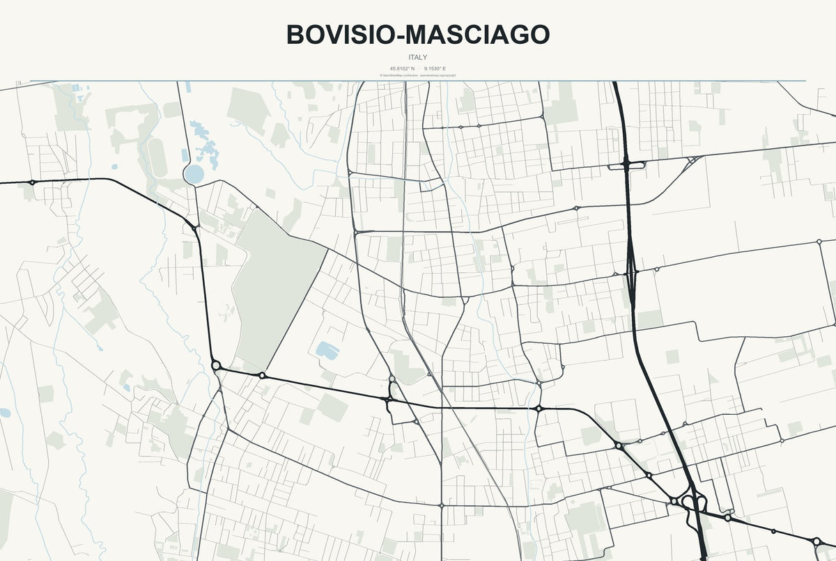 Bovisio-Masciago, Italy City Map Aluminum Sign in Headline Atlas style
