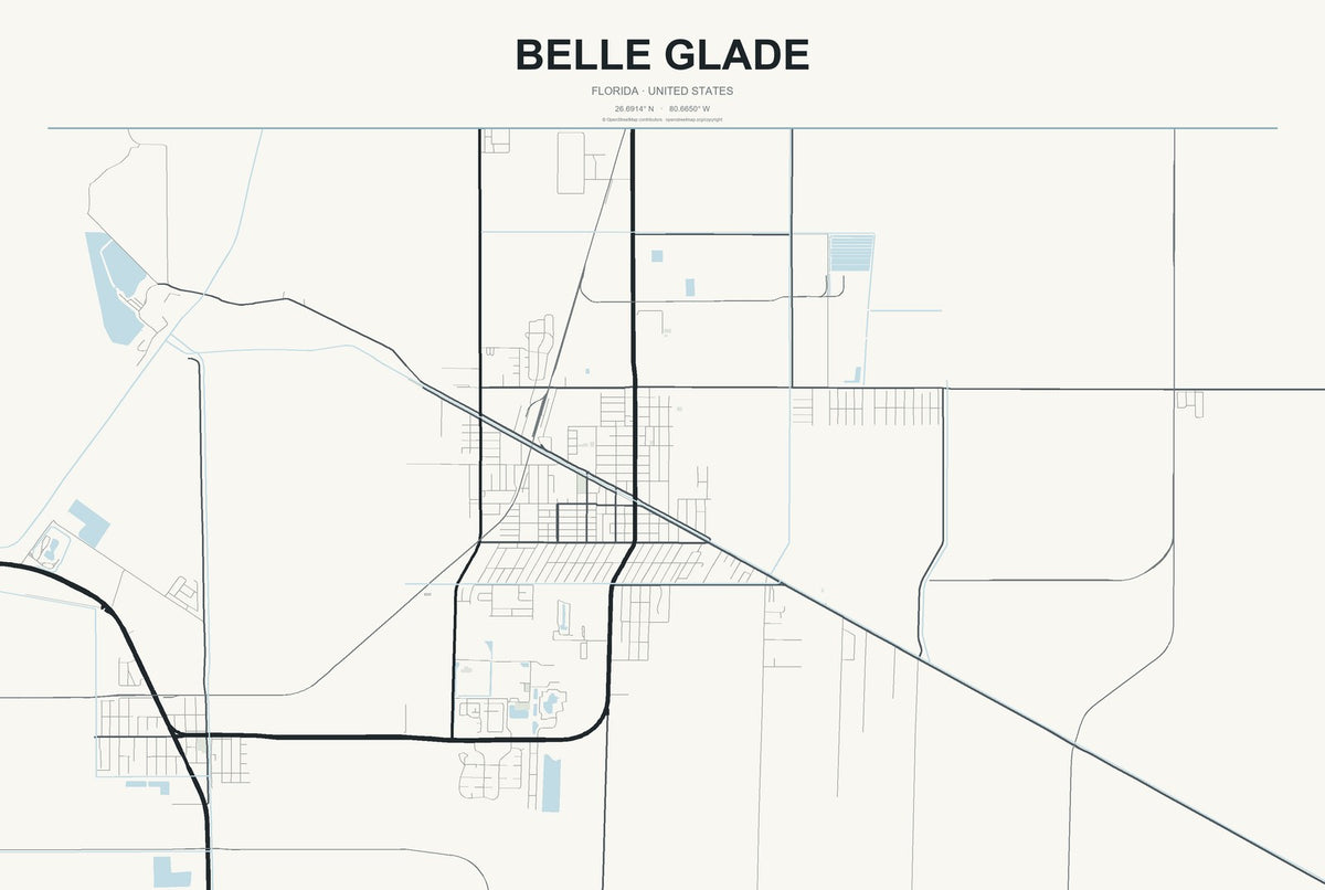 Belle Glade, Florida City Map Aluminum Sign in Headline Atlas style