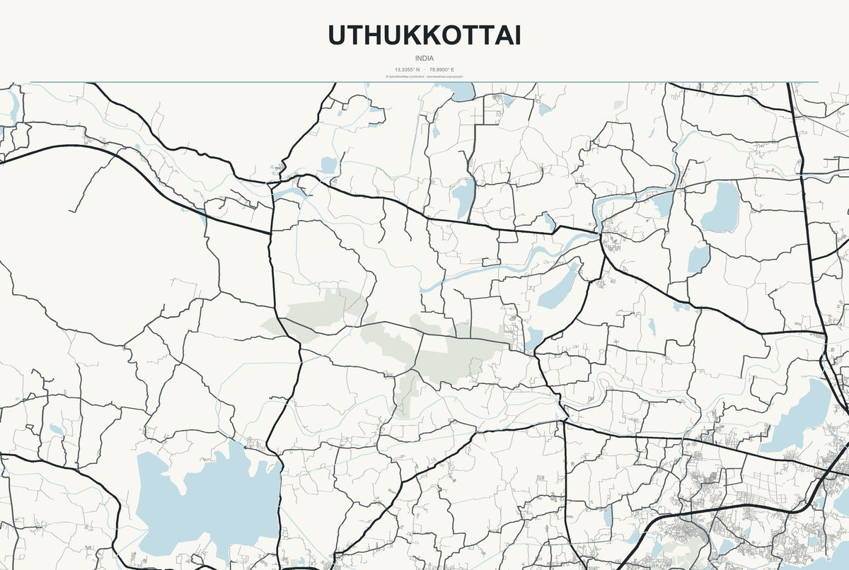 Uthukkottai, India City Map Aluminum Sign in Headline Atlas style