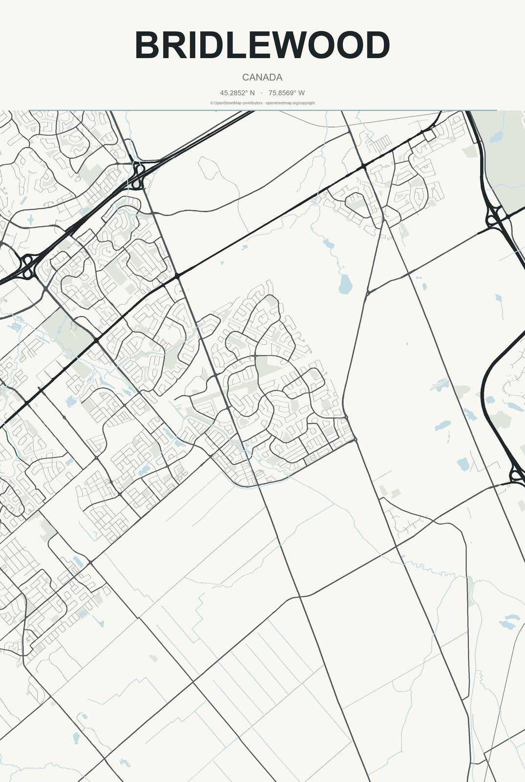 Bridlewood, Canada City Map Aluminum Sign in Headline Atlas style