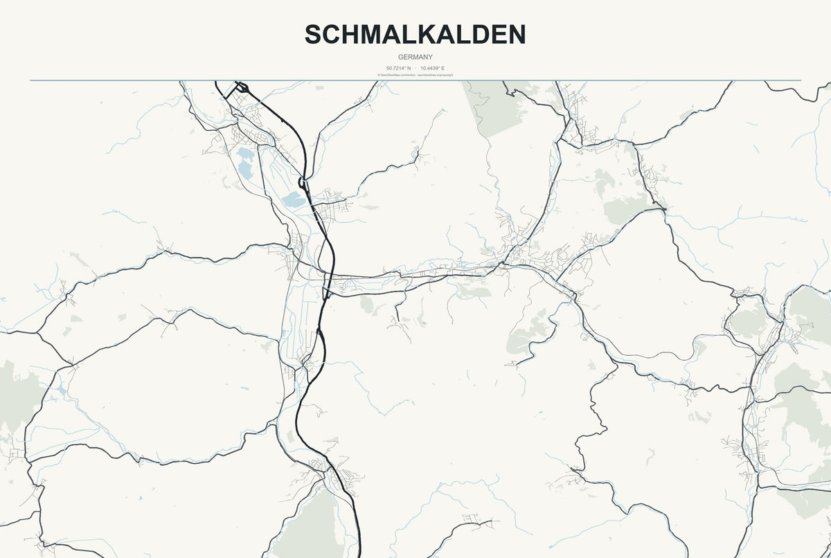 Schmalkalden, Germany City Map Aluminum Sign in Headline Atlas style